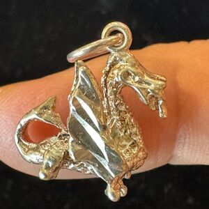 Tiny Silver-Tone Winged Dragon Charm or Pendant